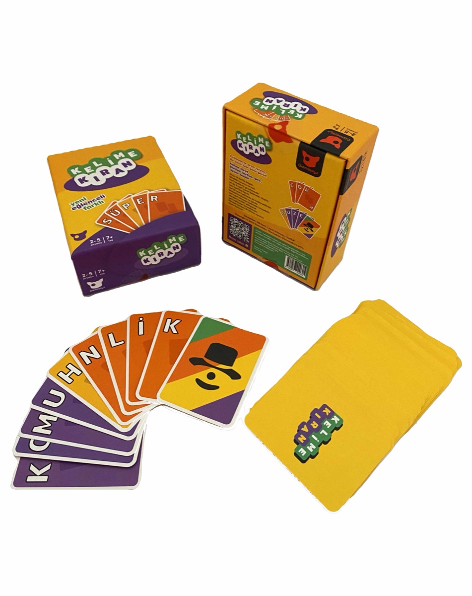 Kelime Kıran: two boxes, a hand of letter cards and the deck
